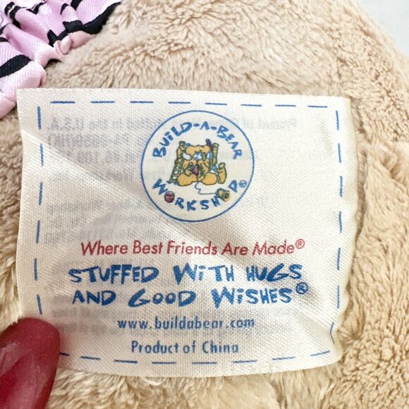 Build A Bear Velvet Hugs Plush Beige Tan Brown Stuffed Animal Retired Pink Heart - Picture 7 of 8